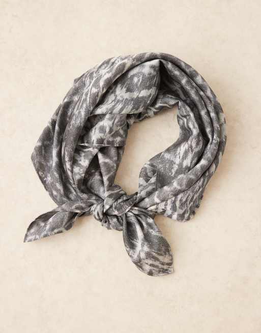 ASOS DESIGN satin head scarf in gray snake print ASOS