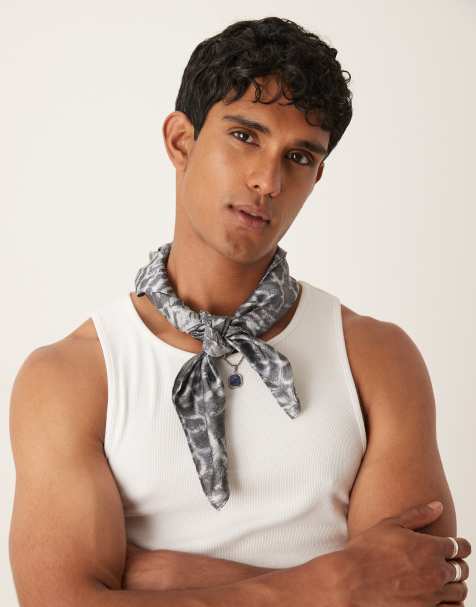 ASOS DESIGN satin head scarf in grey snake print - view 1