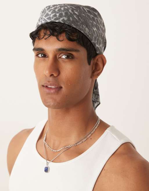 ASOS DESIGN satin head scarf in grey snake print ASOS