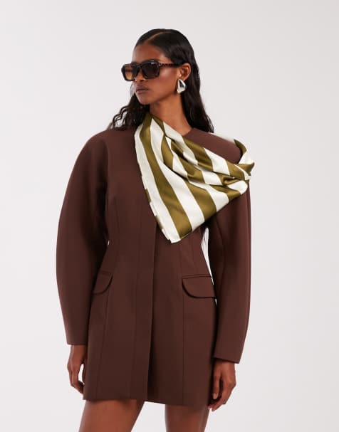ASOS DESIGN satin headscarf in olive stripe - view 1