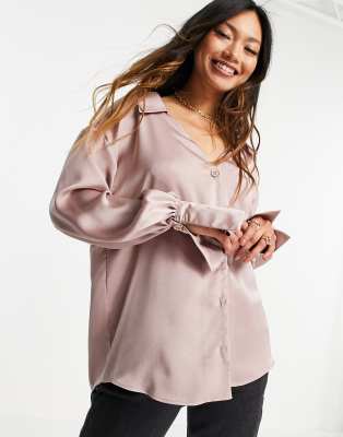 ASOS DESIGN – Satin-Hemd in Staubrosa 