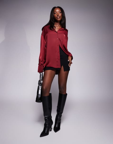 ASOS DESIGN – Satin-Hemdbluse in Burgunderrot - view 1