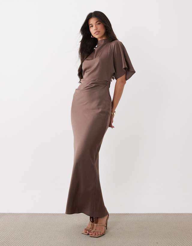 light brown maxi dress ASOS DESIGN satin high neck blouson with flutter sleeve in Color:Y25-8 English Rose %0D%0A%0D%0A%26nbsp%3B%0D%0A%26nbsp%3B%0D%0A*%26nbsp%3BOrder%20one%20size%20up%20for%20a%20relaxed%20fit Chosen by Basic State Buy Lipsy Blue Embellished