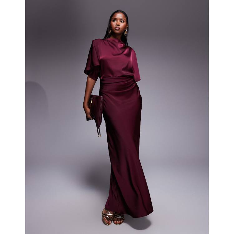 asos design satin twist bodice maxi dress with blouson sleeves ASOS Design - Satin High Neck Blouson Maxi Dress - Women - Polyester - 10 US