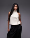 [ASOS DESIGN] ASOS DESIGN satin high neck bubble hem top in ecru-White 14 Ecru