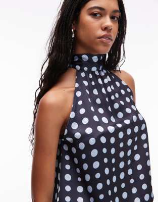 Asos Design Satin High Neck Bubble Hem Top In Multi