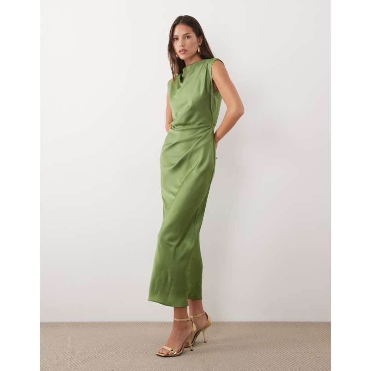 asos green velvet pleated dress Design - Midi - Women - Polyester - 10 US Pleated maxi
