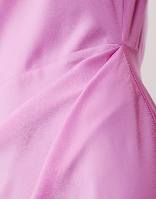 ASOS DESIGN satin high neck pleated bodice midi dress in pink lilac, 4 of 4