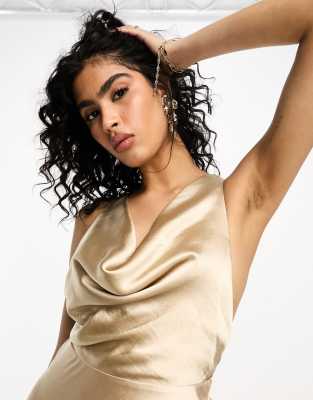 Asos design midi dress with halter best sale neck detail in high shine satin