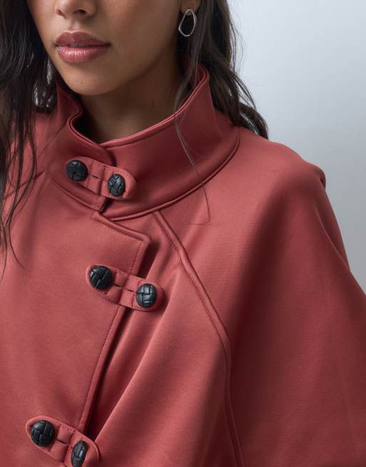 ASOS DESIGN satin jacket with side buttons in wine, 3 of 4