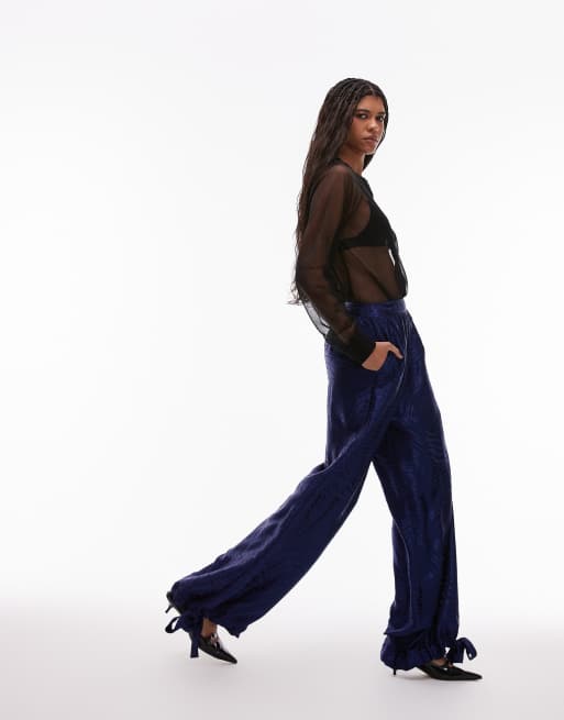 ASOS DESIGN satin jacquard 80s bloomer pants in navy