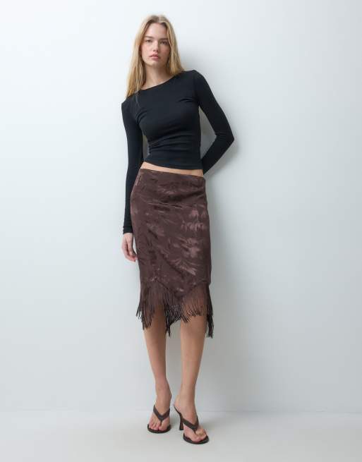 ASOS DESIGN satin jacquard midikjol med fransar, 2 av 5