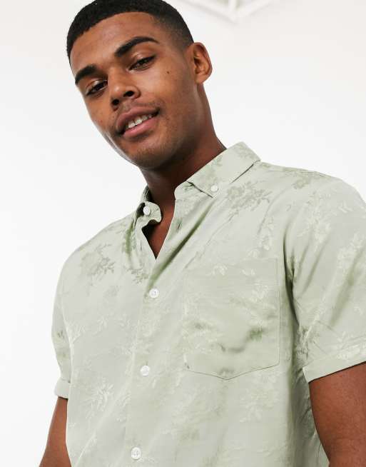 ASOS DESIGN satin shirt with revere collar in sage green