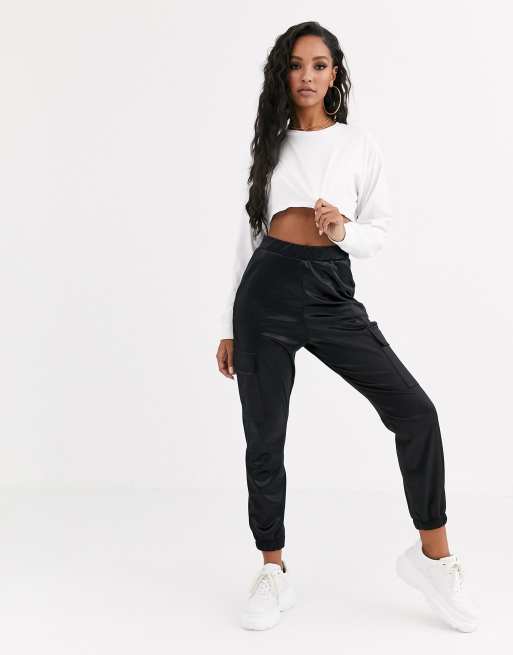 Black Satin Joggers  PrettyLittleThing IRE