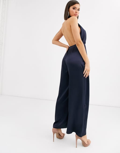 Halter-neck satin jumpsuit