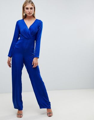 ASOS DESIGN satin jumpsuit with wrap and pleat detail | ASOS
