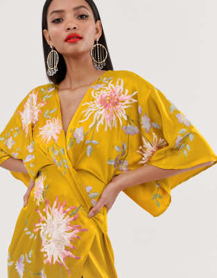 asos yellow silk dress