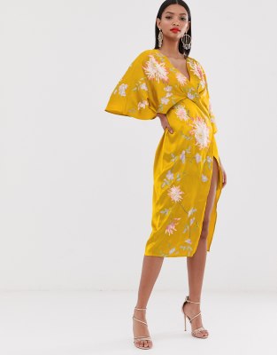 asos yellow silk dress