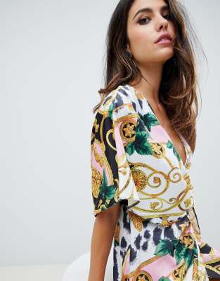 asos design kimono midi dress in satin with asymmetric sleeve