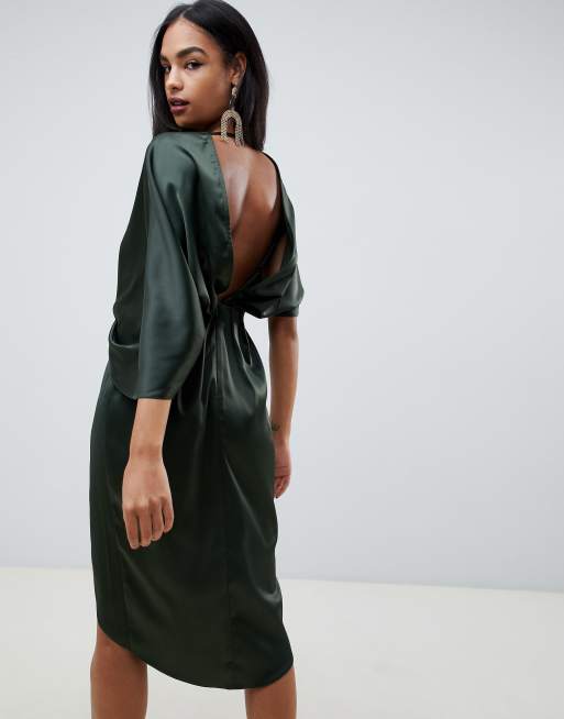 Asos design kimono midi dress hot sale in satin with asymmetric sleeve