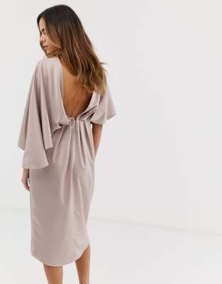 Asos design kimono midi dress clearance in satin with asymmetric sleeve