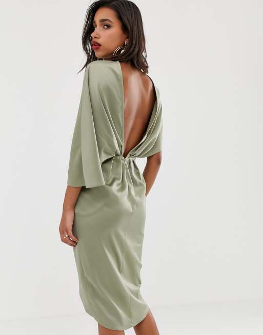 Asos design kimono midi dress clearance in satin with asymmetric sleeve