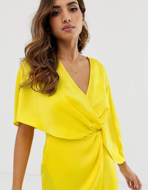 Asos design satin kimono midi dress hotsell with knot front and asymmetric sleeve