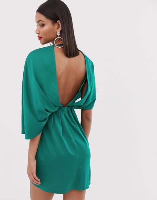 Asos design satin kimono midi dress with knot front and asymmetric outlet sleeve