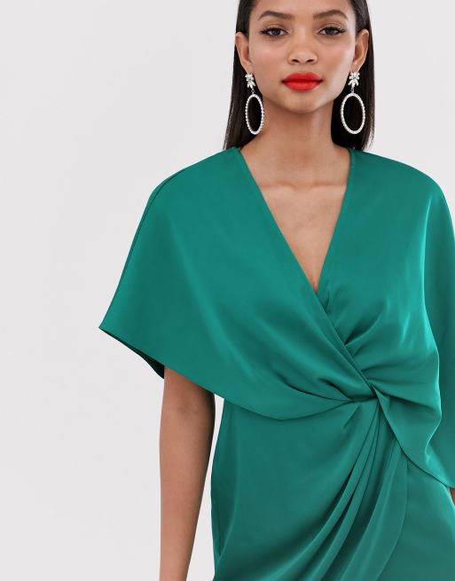 Asos design satin kimono midi dress with knot front and asymmetric sleeve sale