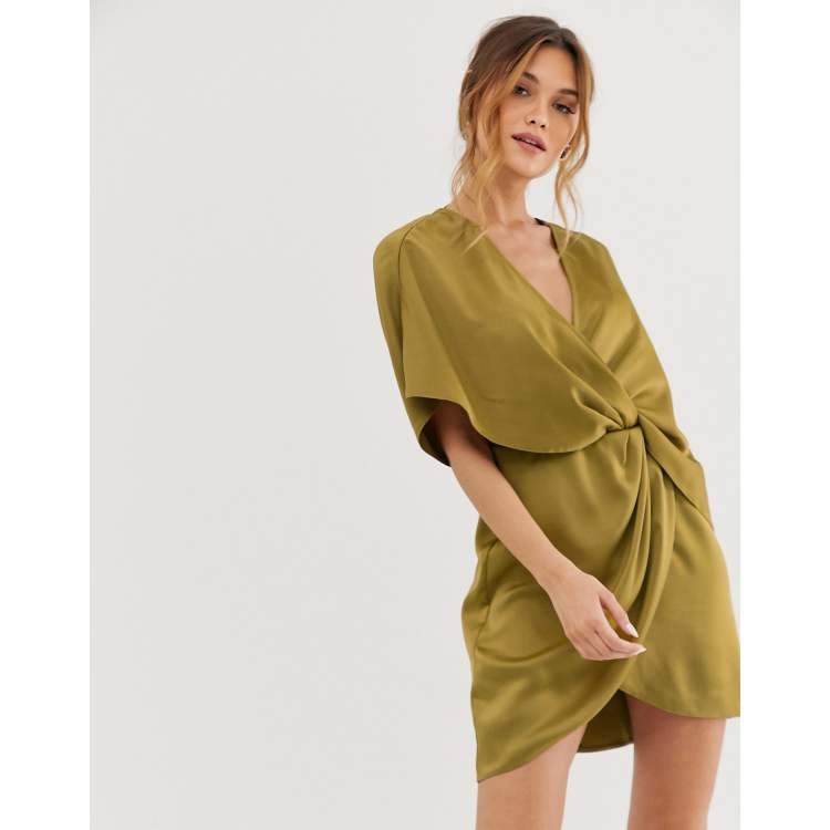 Asos design kimono midi dress in satin with outlet asymmetric sleeve