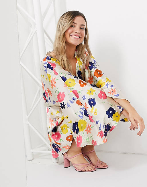 Jumpsuits & Playsuits satin kimono sleeve playsuit in floral print 