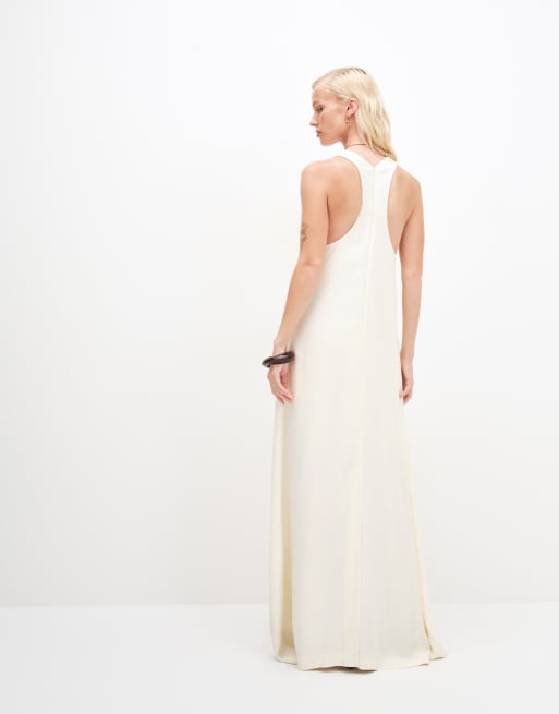 ASOS DESIGN satin klänning med racerback-ringning i ivory, 5 av 9