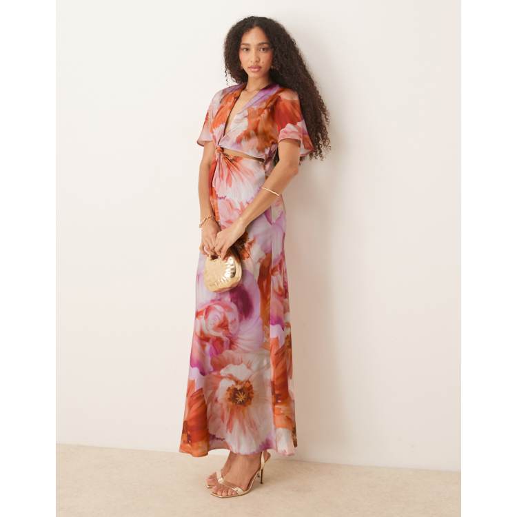 orange and pink silk dress Anna Kosturova | Silk Long Sleeve Wrap Dress Fuchsia Orange | Tie Dye