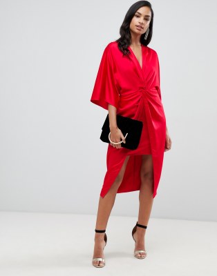 knot front kimono midi dress