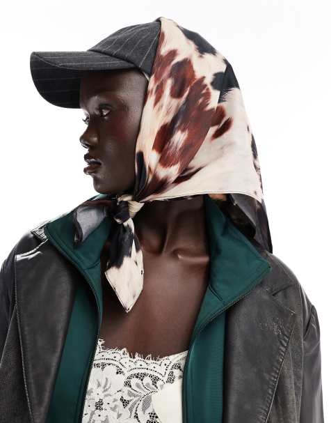 ASOS DESIGN – Satin-Kopftuch mit Kuhfellmuster - view 1
