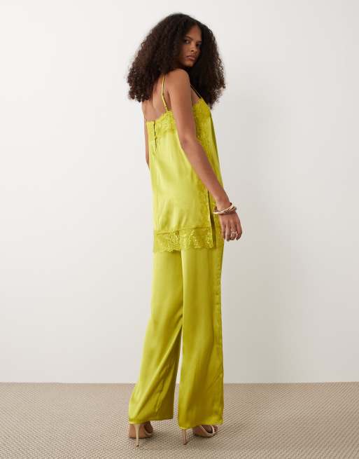 ASOS DESIGN satin lace cami jumpsuit in green, 4 of 4
