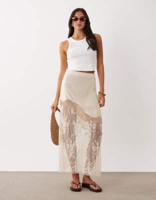 Макси-юбка ASOS DESIGN с атласным кружевным подолом цвета шампанского champagne
