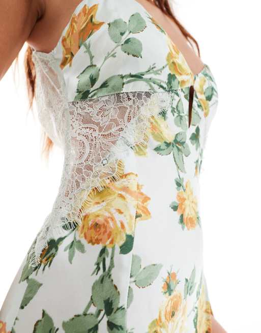 ASOS DESIGN satin lace insert keyhole midaxi dress in mint floral print, 2 of 4