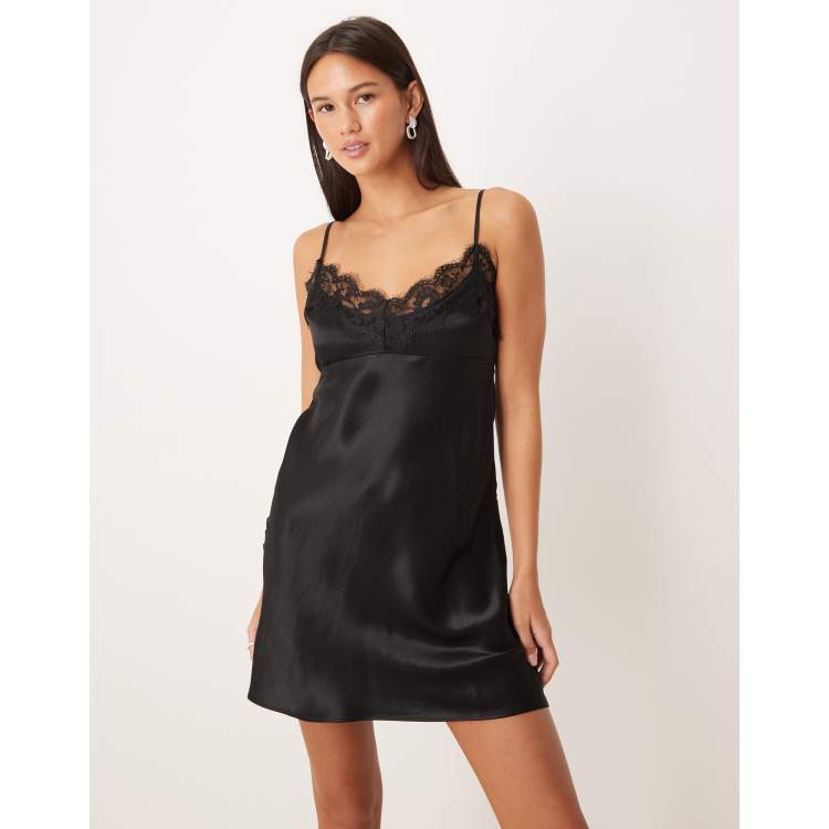 silk slip dress asos ASOS DESIGN scoop neck midi satin slip dress in black