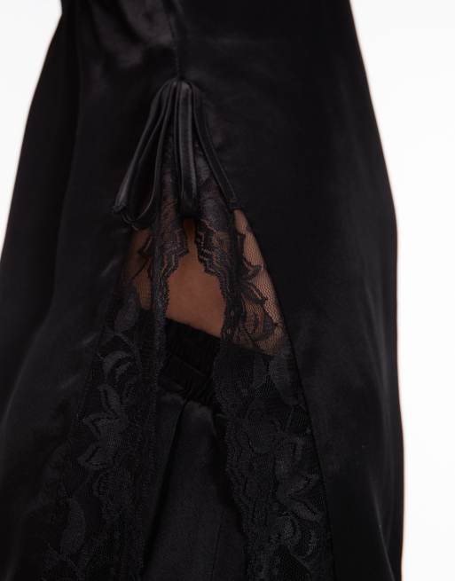 ASOS DESIGN satin lace trim longline cami top in black - part of a set, 3 of 4