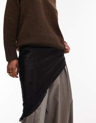 Asos Design Satin Lace Trim Scarf In Black
