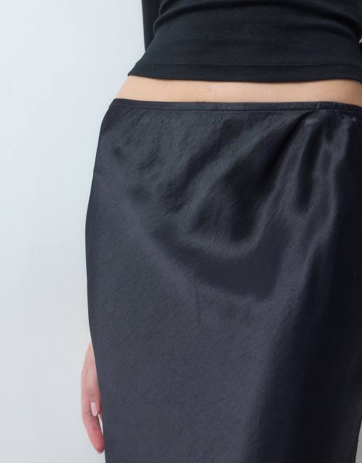 ASOS DESIGN satin lace trim split hem midi skirt, 4 of 5