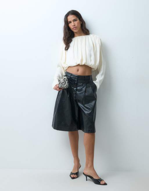 ASOS DESIGN satin long sleeve bubble top in ivory, 3 of 5