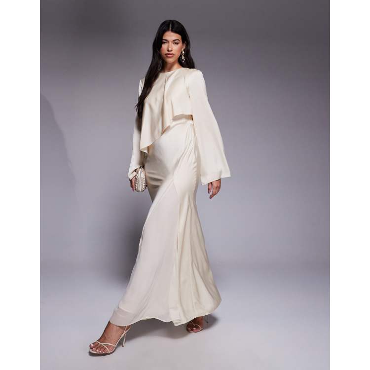 satin oyster dress Oyster Bridesmaid Satin Square Neck Maxi Dress