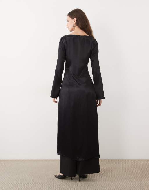 ASOS DESIGN satin long sleeve high low top, 4 of 4
