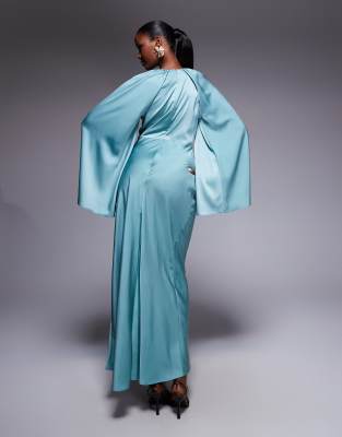 asos satin long sleeve dress ASOS DESIGN Curve satin long sleeved tie detail maxi dress in navy