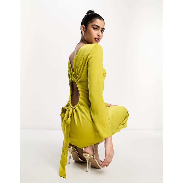 ASOS DESIGN puff sleeve satin sequin maxi dress in olive