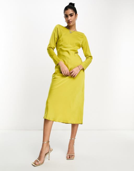 ASOS DESIGN puff sleeve satin sequin maxi dress in olive