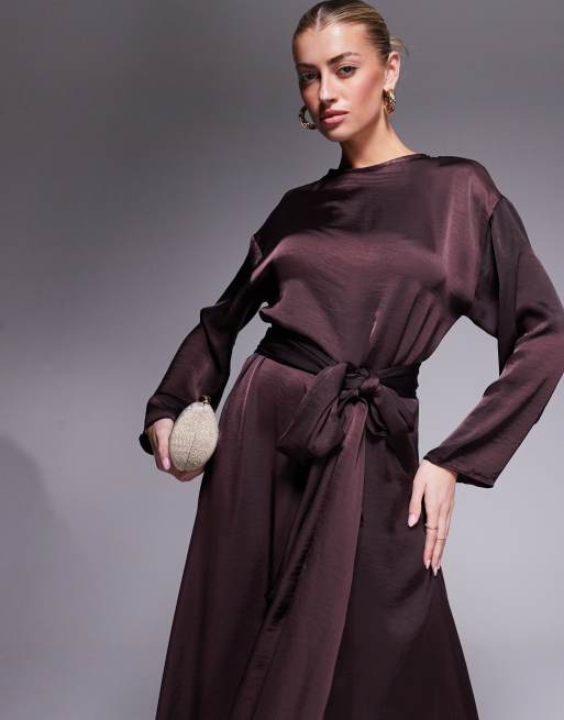 asos design satin dress ASOS DESIGN high neck satin shoulder pad maxi dress with cowl back in