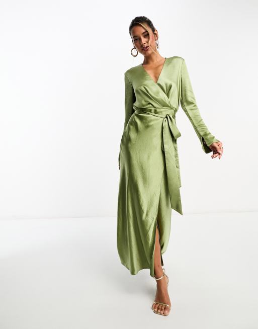 Asos design wrap detail sales midi dress with long sleeves